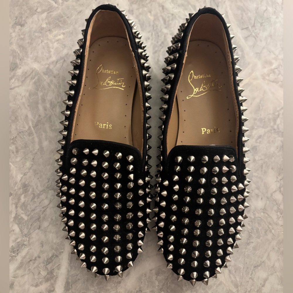 Christian Louboutin Black Loafers with Silver Spikes